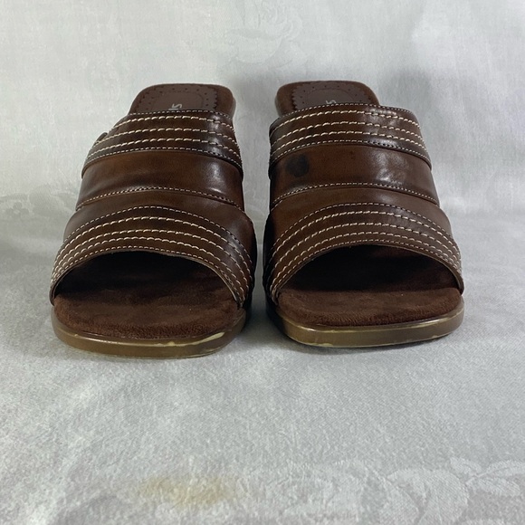 Spring Womens Slide Brown Leather Women Sandal Sz 7 Heel Summer Feminine Glam - Picture 4 of 9